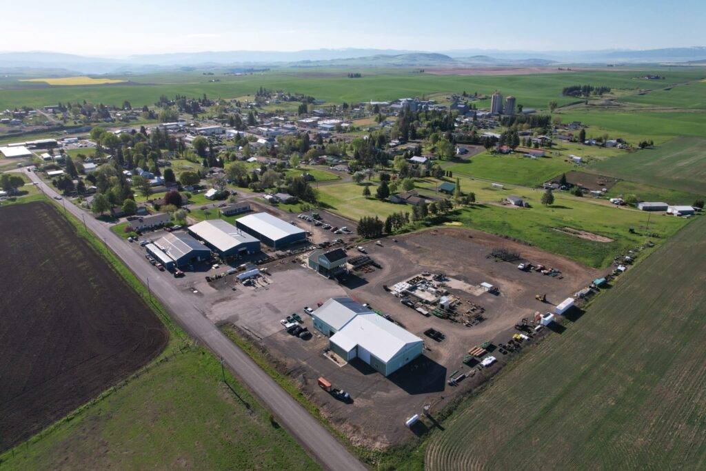 Hillco Technologies, aerial view, Nez Perce, ID 2024, spring, farmland, small town