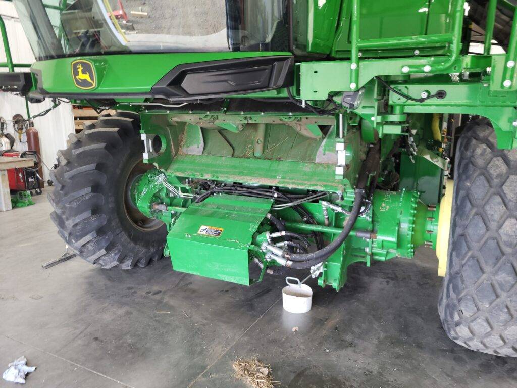 Front of the X9 with the feederhouse removed for leveling-system installation